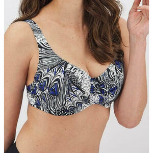 Magisculpt Feather Print Sculpting Bikini Top Wired Blue Size US 36D UK 36C